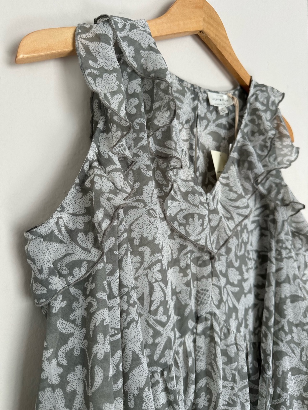 Lucky Brand Mesh Gray Floral Print Boho Cold-Shoulder Women's Flowy Mini Dress - Picture 5 of 10